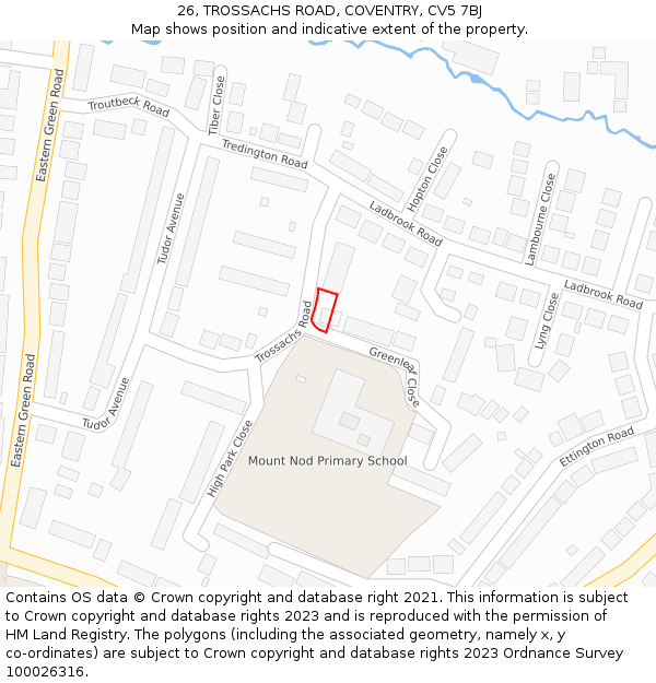 26, TROSSACHS ROAD, COVENTRY, CV5 7BJ: Location map and indicative extent of plot