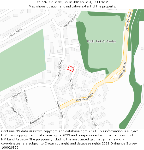 26, VALE CLOSE, LOUGHBOROUGH, LE11 2GZ: Location map and indicative extent of plot