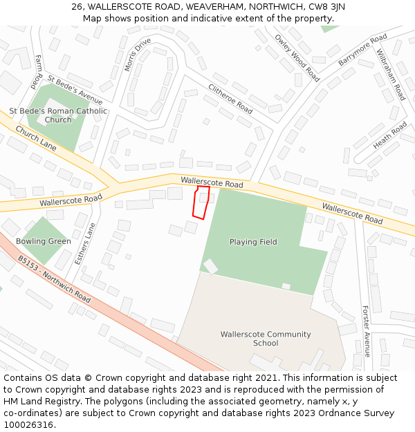 26, WALLERSCOTE ROAD, WEAVERHAM, NORTHWICH, CW8 3JN: Location map and indicative extent of plot