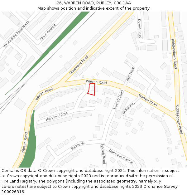 26, WARREN ROAD, PURLEY, CR8 1AA: Location map and indicative extent of plot