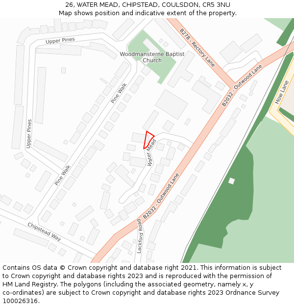 26, WATER MEAD, CHIPSTEAD, COULSDON, CR5 3NU: Location map and indicative extent of plot