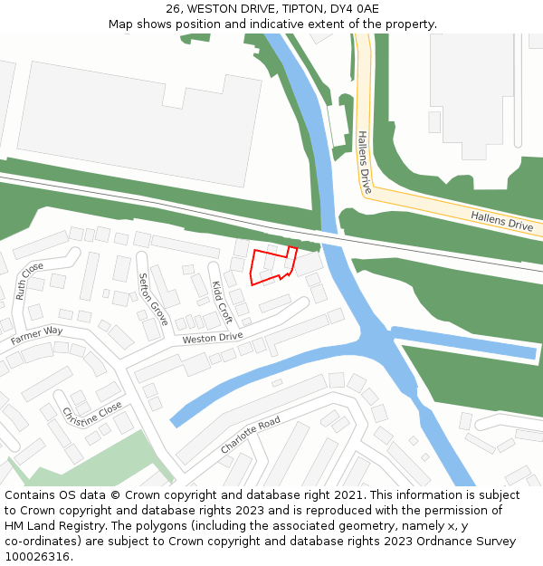 26, WESTON DRIVE, TIPTON, DY4 0AE: Location map and indicative extent of plot