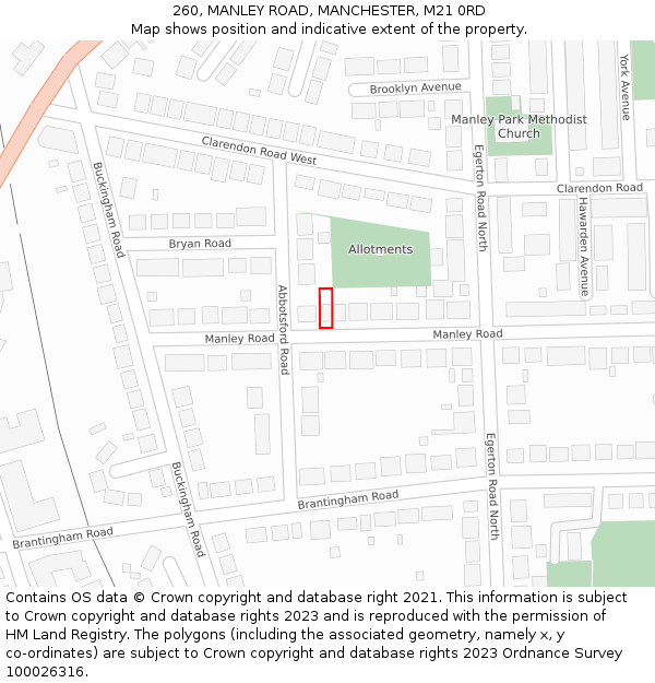 260, MANLEY ROAD, MANCHESTER, M21 0RD: Location map and indicative extent of plot