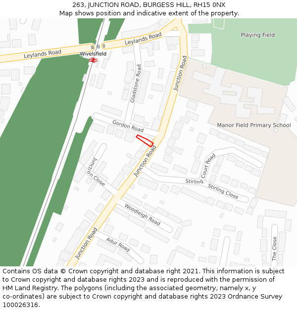 263, JUNCTION ROAD, BURGESS HILL, RH15 0NX: Location map and indicative extent of plot