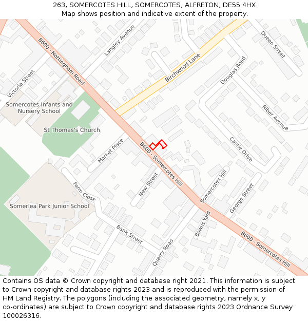 263, SOMERCOTES HILL, SOMERCOTES, ALFRETON, DE55 4HX: Location map and indicative extent of plot