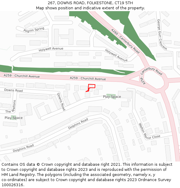 267, DOWNS ROAD, FOLKESTONE, CT19 5TH: Location map and indicative extent of plot