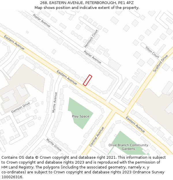 268, EASTERN AVENUE, PETERBOROUGH, PE1 4PZ: Location map and indicative extent of plot