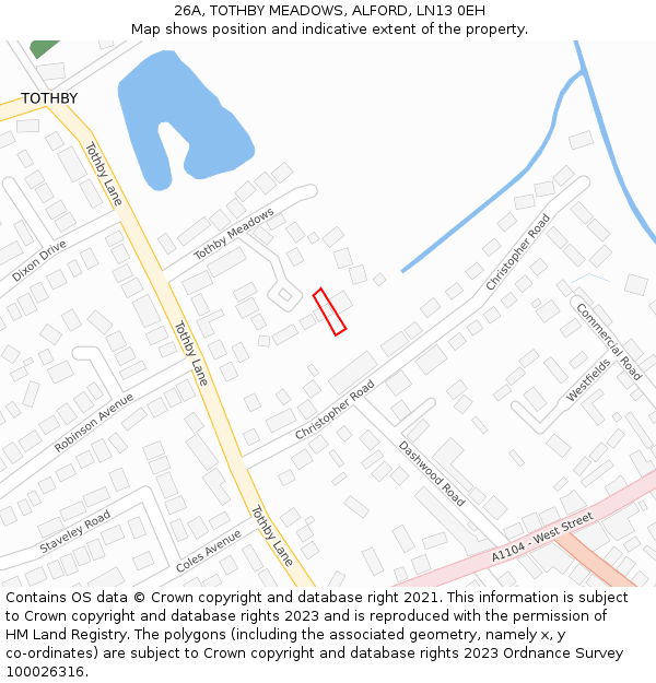 26A, TOTHBY MEADOWS, ALFORD, LN13 0EH: Location map and indicative extent of plot