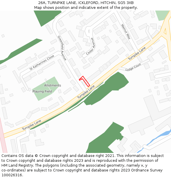 26A, TURNPIKE LANE, ICKLEFORD, HITCHIN, SG5 3XB: Location map and indicative extent of plot