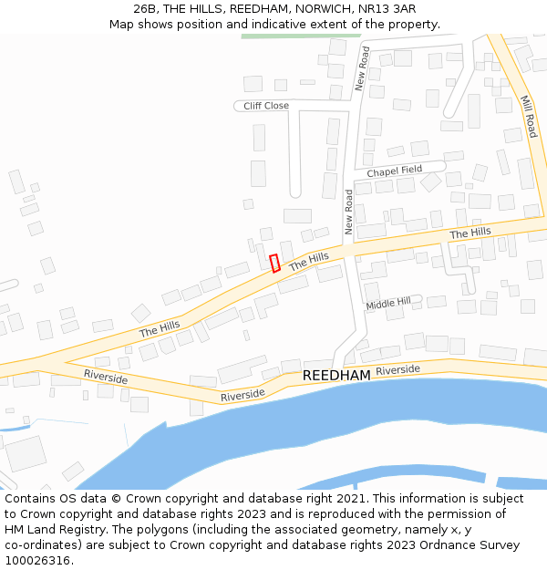 26B, THE HILLS, REEDHAM, NORWICH, NR13 3AR: Location map and indicative extent of plot