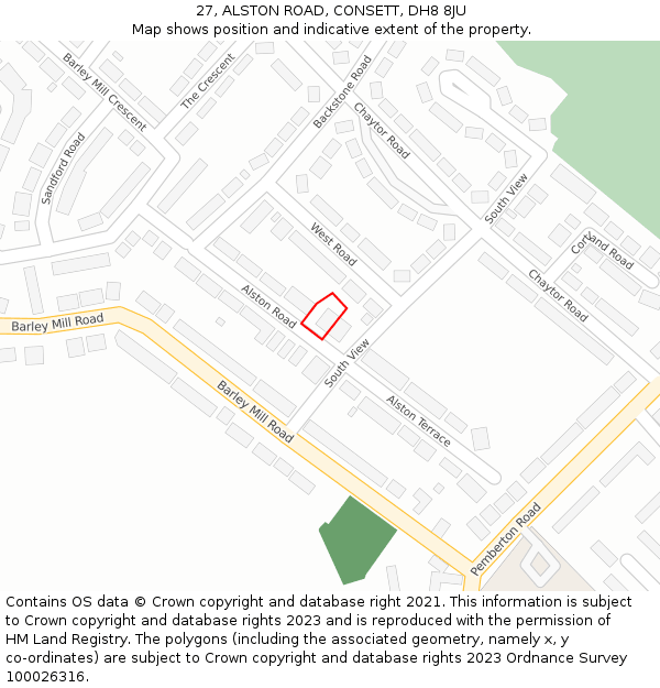 27, ALSTON ROAD, CONSETT, DH8 8JU: Location map and indicative extent of plot