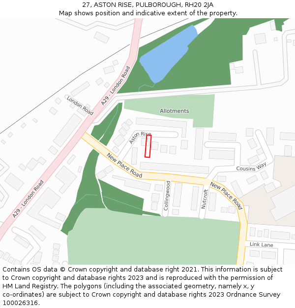 27, ASTON RISE, PULBOROUGH, RH20 2JA: Location map and indicative extent of plot