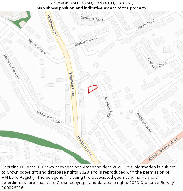 27, AVONDALE ROAD, EXMOUTH, EX8 2NQ: Location map and indicative extent of plot