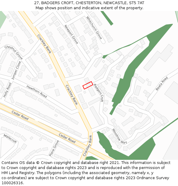 27, BADGERS CROFT, CHESTERTON, NEWCASTLE, ST5 7AT: Location map and indicative extent of plot