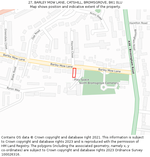 27, BARLEY MOW LANE, CATSHILL, BROMSGROVE, B61 0LU: Location map and indicative extent of plot