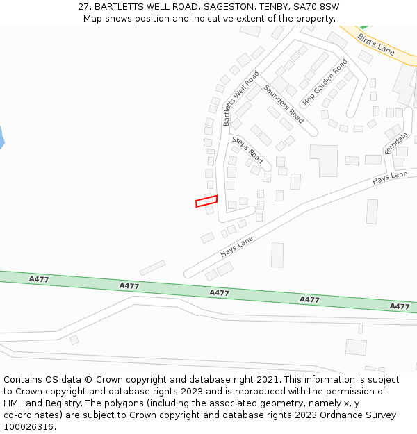 27, BARTLETTS WELL ROAD, SAGESTON, TENBY, SA70 8SW: Location map and indicative extent of plot