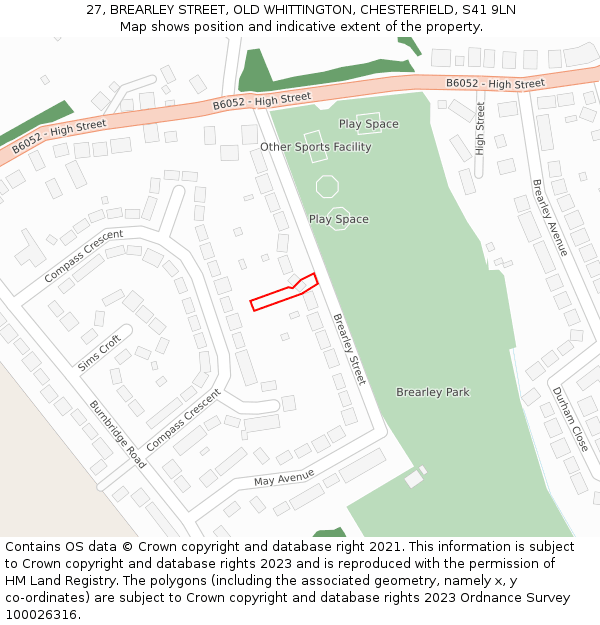 27, BREARLEY STREET, OLD WHITTINGTON, CHESTERFIELD, S41 9LN: Location map and indicative extent of plot