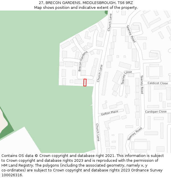 27, BRECON GARDENS, MIDDLESBROUGH, TS6 9RZ: Location map and indicative extent of plot