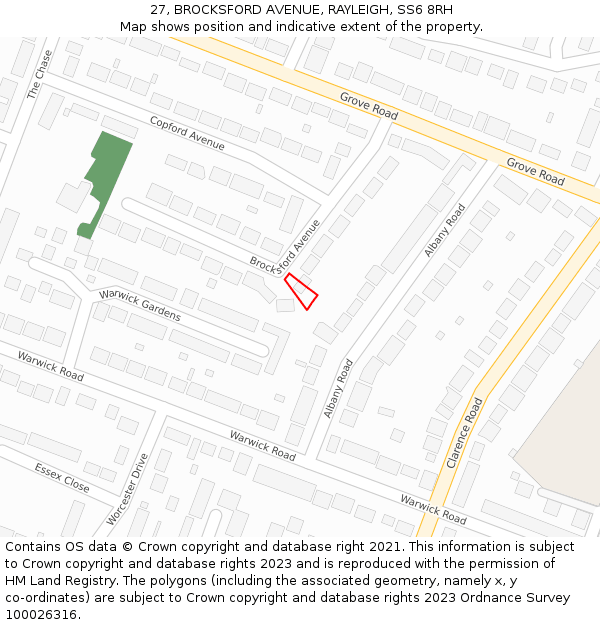 27, BROCKSFORD AVENUE, RAYLEIGH, SS6 8RH: Location map and indicative extent of plot