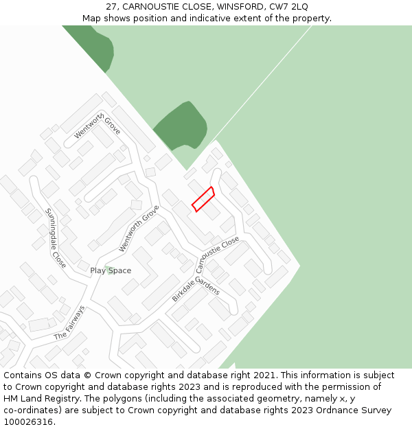 27, CARNOUSTIE CLOSE, WINSFORD, CW7 2LQ: Location map and indicative extent of plot