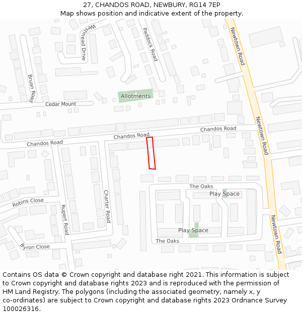 27, CHANDOS ROAD, NEWBURY, RG14 7EP: Location map and indicative extent of plot