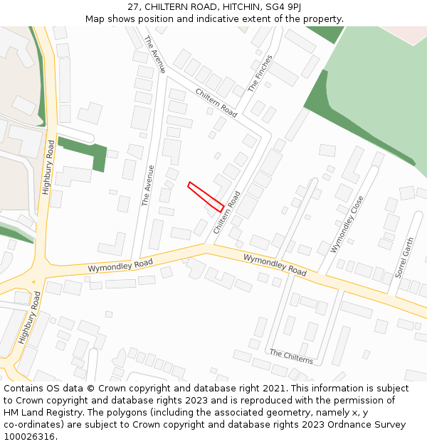 27, CHILTERN ROAD, HITCHIN, SG4 9PJ: Location map and indicative extent of plot