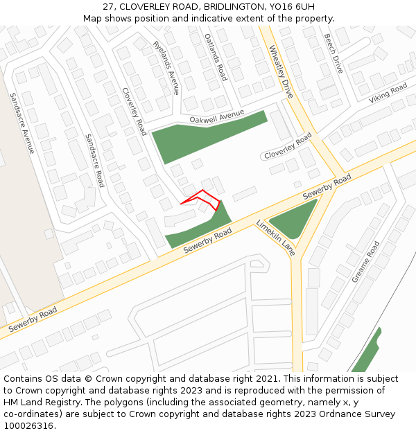 27, CLOVERLEY ROAD, BRIDLINGTON, YO16 6UH: Location map and indicative extent of plot