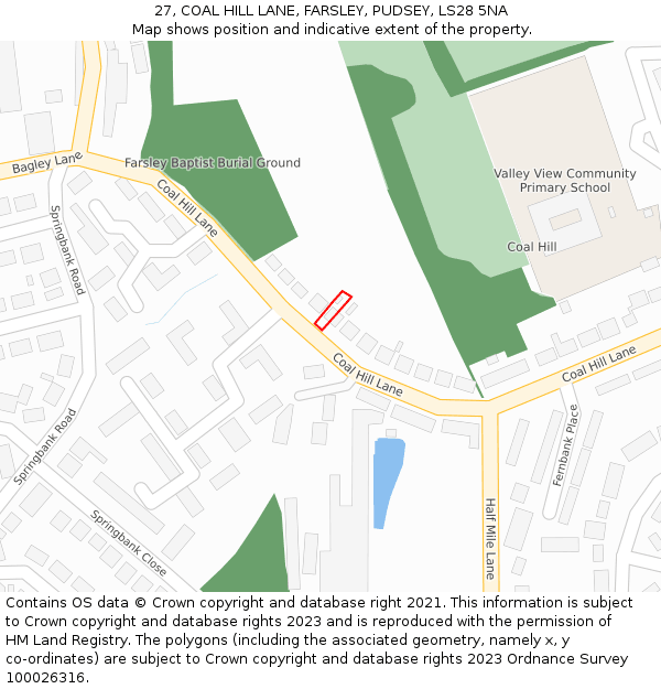 27, COAL HILL LANE, FARSLEY, PUDSEY, LS28 5NA: Location map and indicative extent of plot