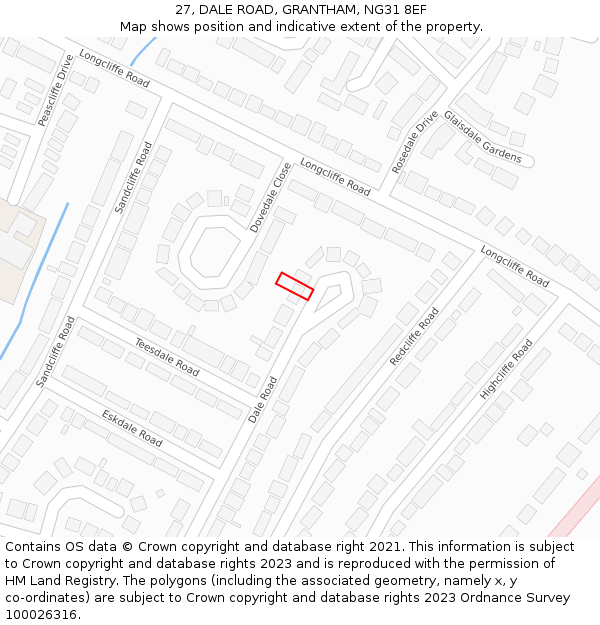 27, DALE ROAD, GRANTHAM, NG31 8EF: Location map and indicative extent of plot