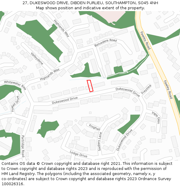 27, DUKESWOOD DRIVE, DIBDEN PURLIEU, SOUTHAMPTON, SO45 4NH: Location map and indicative extent of plot