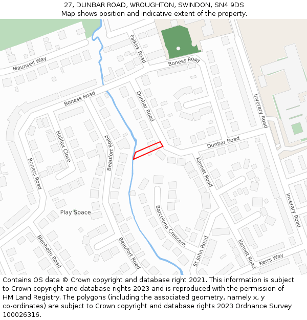 27, DUNBAR ROAD, WROUGHTON, SWINDON, SN4 9DS: Location map and indicative extent of plot