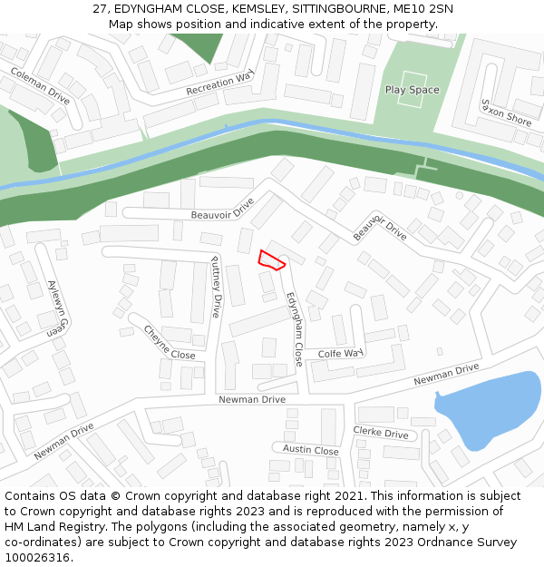 27, EDYNGHAM CLOSE, KEMSLEY, SITTINGBOURNE, ME10 2SN: Location map and indicative extent of plot