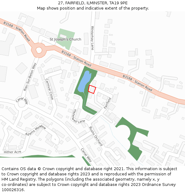 27, FAIRFIELD, ILMINSTER, TA19 9PE: Location map and indicative extent of plot