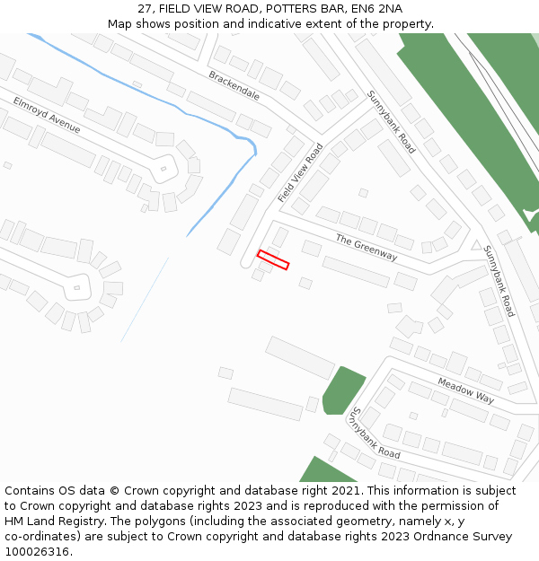 27, FIELD VIEW ROAD, POTTERS BAR, EN6 2NA: Location map and indicative extent of plot