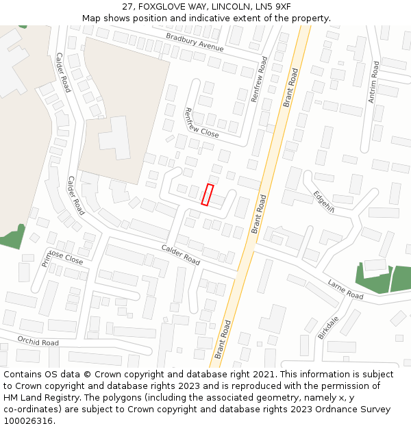 27, FOXGLOVE WAY, LINCOLN, LN5 9XF: Location map and indicative extent of plot