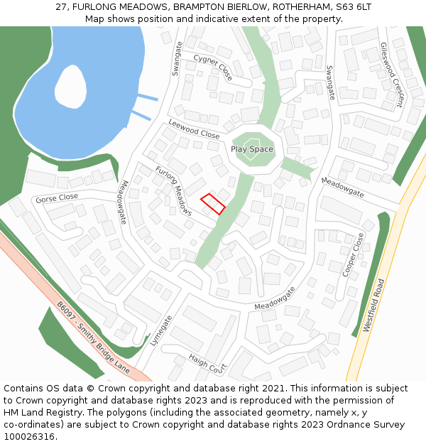 27, FURLONG MEADOWS, BRAMPTON BIERLOW, ROTHERHAM, S63 6LT: Location map and indicative extent of plot