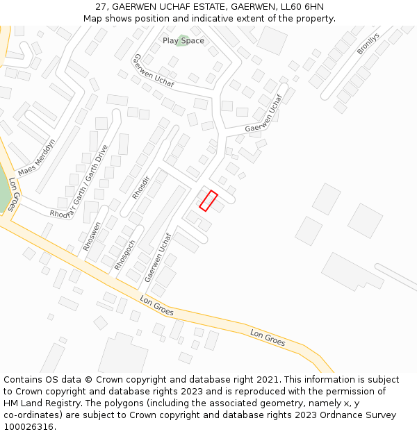 27, GAERWEN UCHAF ESTATE, GAERWEN, LL60 6HN: Location map and indicative extent of plot