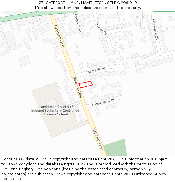 27, GATEFORTH LANE, HAMBLETON, SELBY, YO8 9HP: Location map and indicative extent of plot