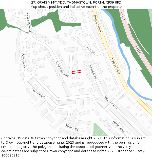 27, GRAIG Y MYNYDD, THOMASTOWN, PORTH, CF39 8FD: Location map and indicative extent of plot