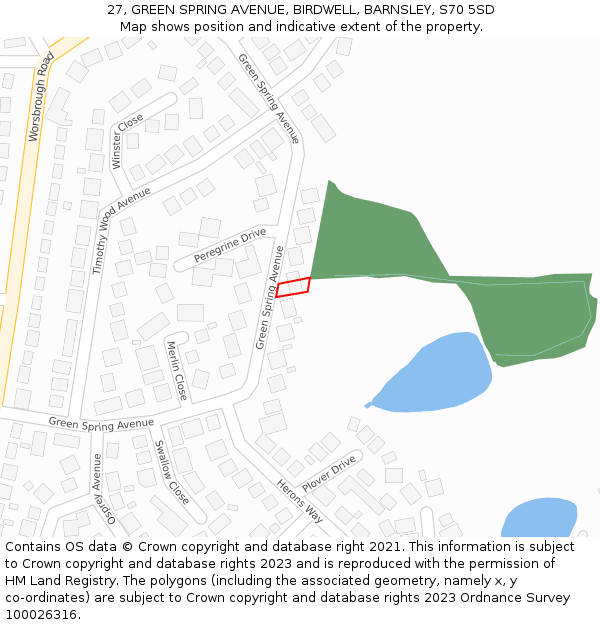 27, GREEN SPRING AVENUE, BIRDWELL, BARNSLEY, S70 5SD: Location map and indicative extent of plot