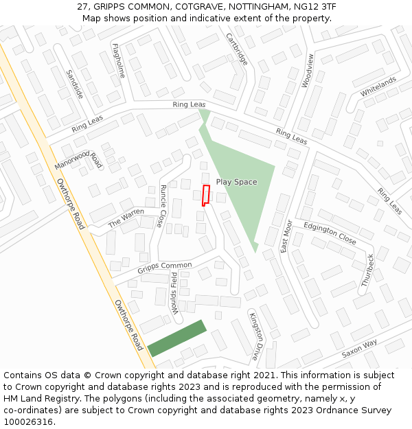 27, GRIPPS COMMON, COTGRAVE, NOTTINGHAM, NG12 3TF: Location map and indicative extent of plot