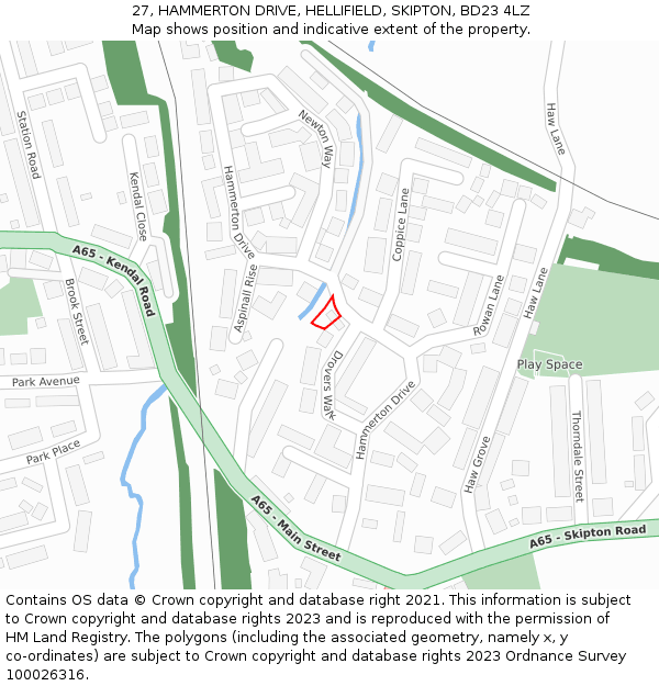 27, HAMMERTON DRIVE, HELLIFIELD, SKIPTON, BD23 4LZ: Location map and indicative extent of plot