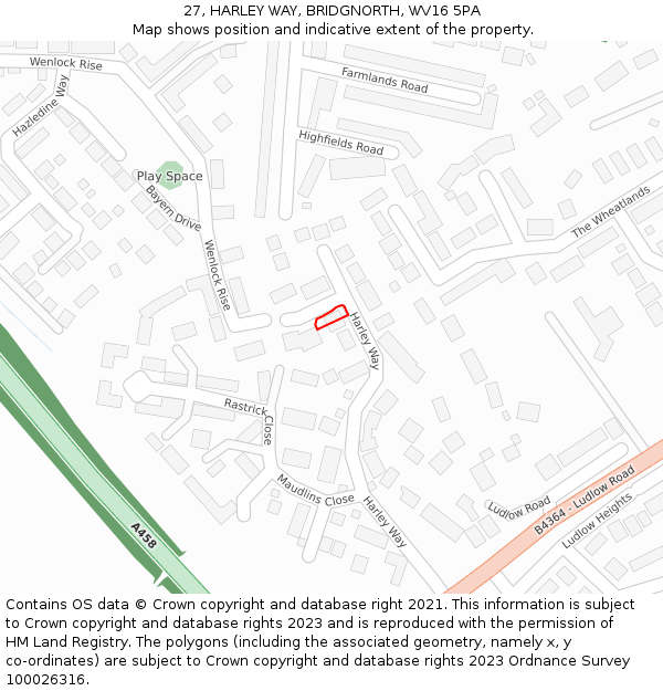 27, HARLEY WAY, BRIDGNORTH, WV16 5PA: Location map and indicative extent of plot