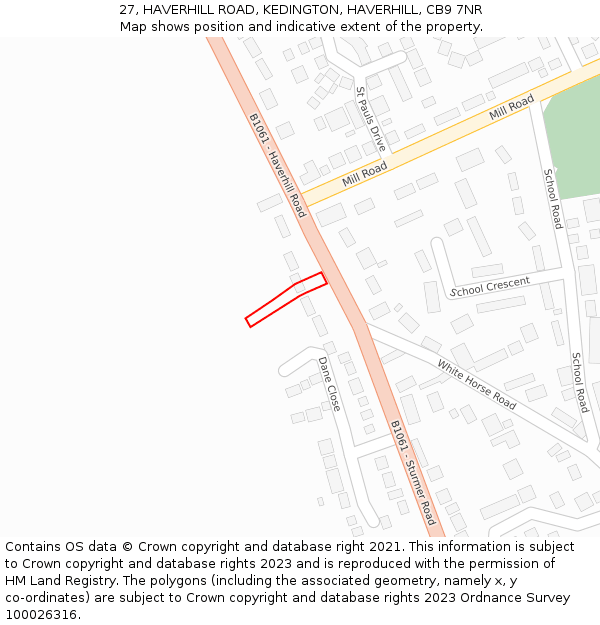 27, HAVERHILL ROAD, KEDINGTON, HAVERHILL, CB9 7NR: Location map and indicative extent of plot