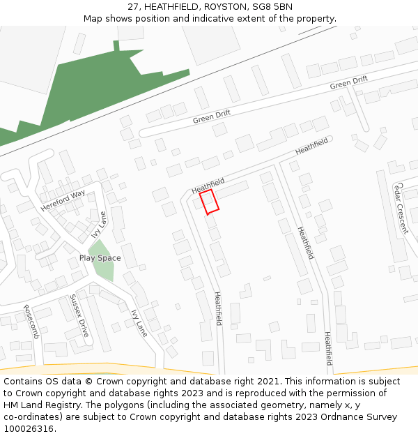 27, HEATHFIELD, ROYSTON, SG8 5BN: Location map and indicative extent of plot