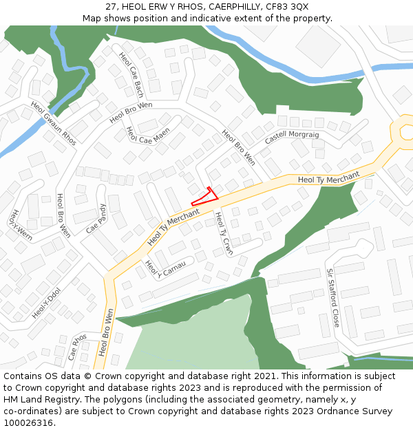 27, HEOL ERW Y RHOS, CAERPHILLY, CF83 3QX: Location map and indicative extent of plot