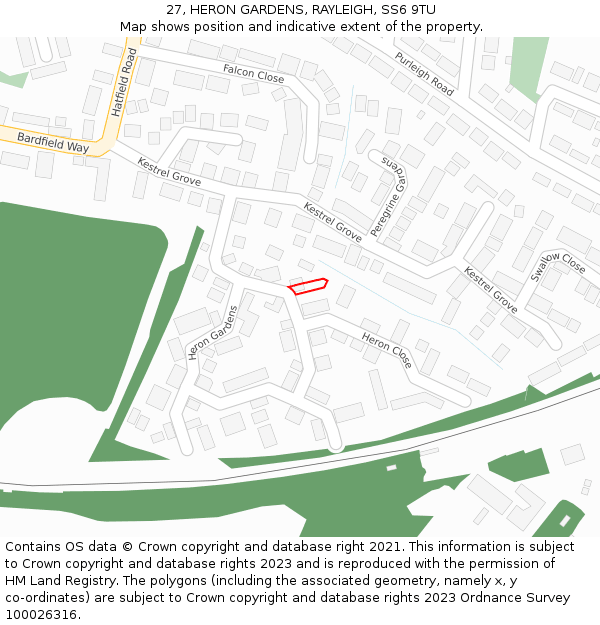 27, HERON GARDENS, RAYLEIGH, SS6 9TU: Location map and indicative extent of plot