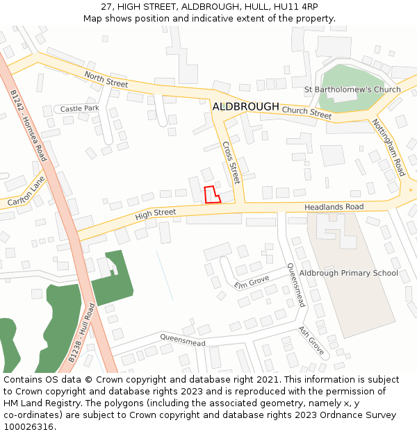 27, HIGH STREET, ALDBROUGH, HULL, HU11 4RP: Location map and indicative extent of plot