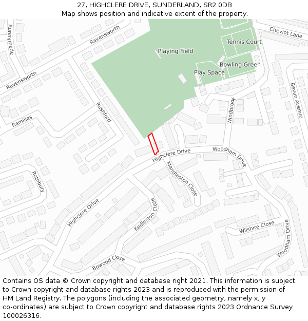 27, HIGHCLERE DRIVE, SUNDERLAND, SR2 0DB: Location map and indicative extent of plot