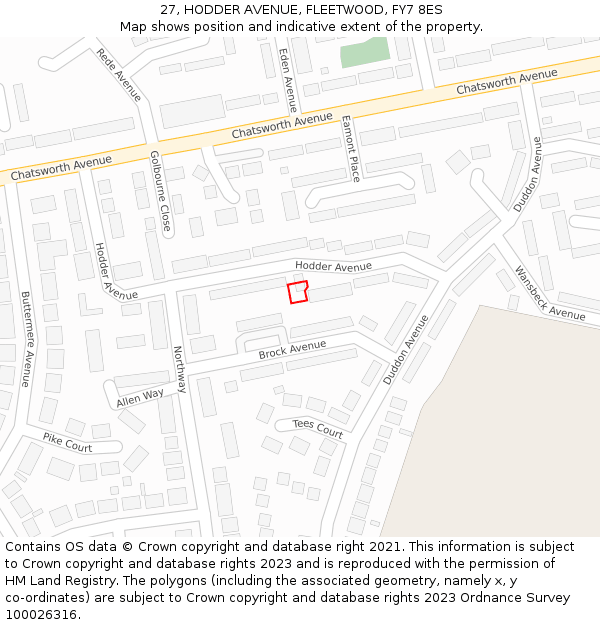 27, HODDER AVENUE, FLEETWOOD, FY7 8ES: Location map and indicative extent of plot